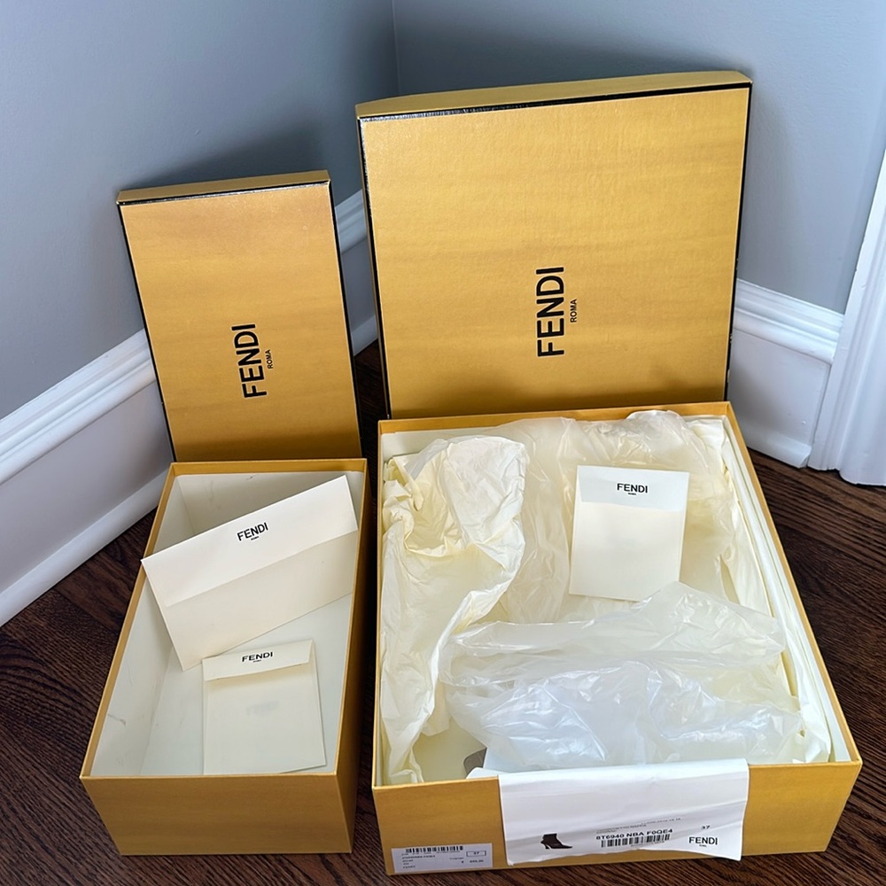 2 Fendi Roma Yellow Gold Black EMPTY Shoe & Boot Boxes